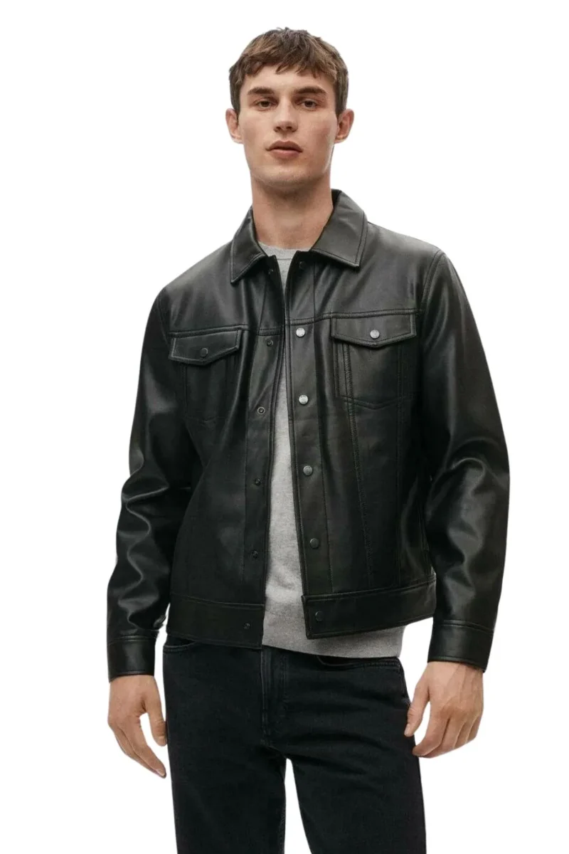 Mens Black Shirt Style Leather Jacket