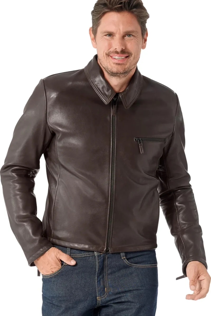 David Smith Brown Motorcycle Leather Jacket Shirt Style