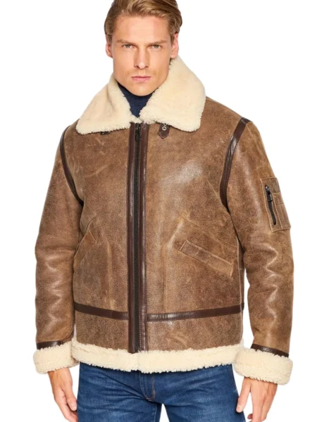 Cheshire Huebl Distressed Brown Vintage B3 Aviator WW2 Bomber Leather Jacket