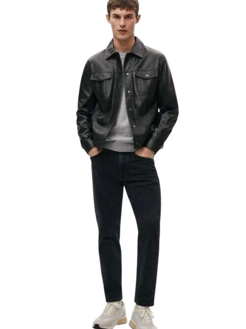 Mens Black Shirt Style Leather Jacket
