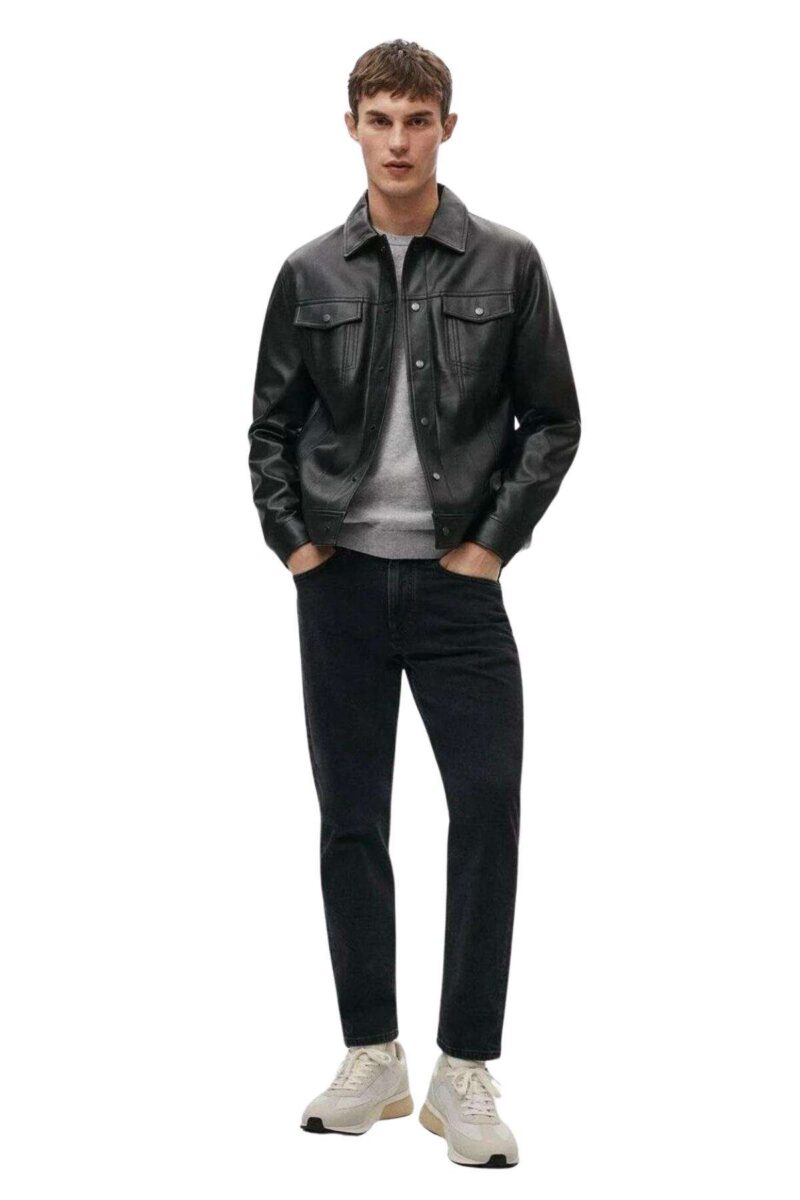 Mens Black Shirt Style Leather Jacket