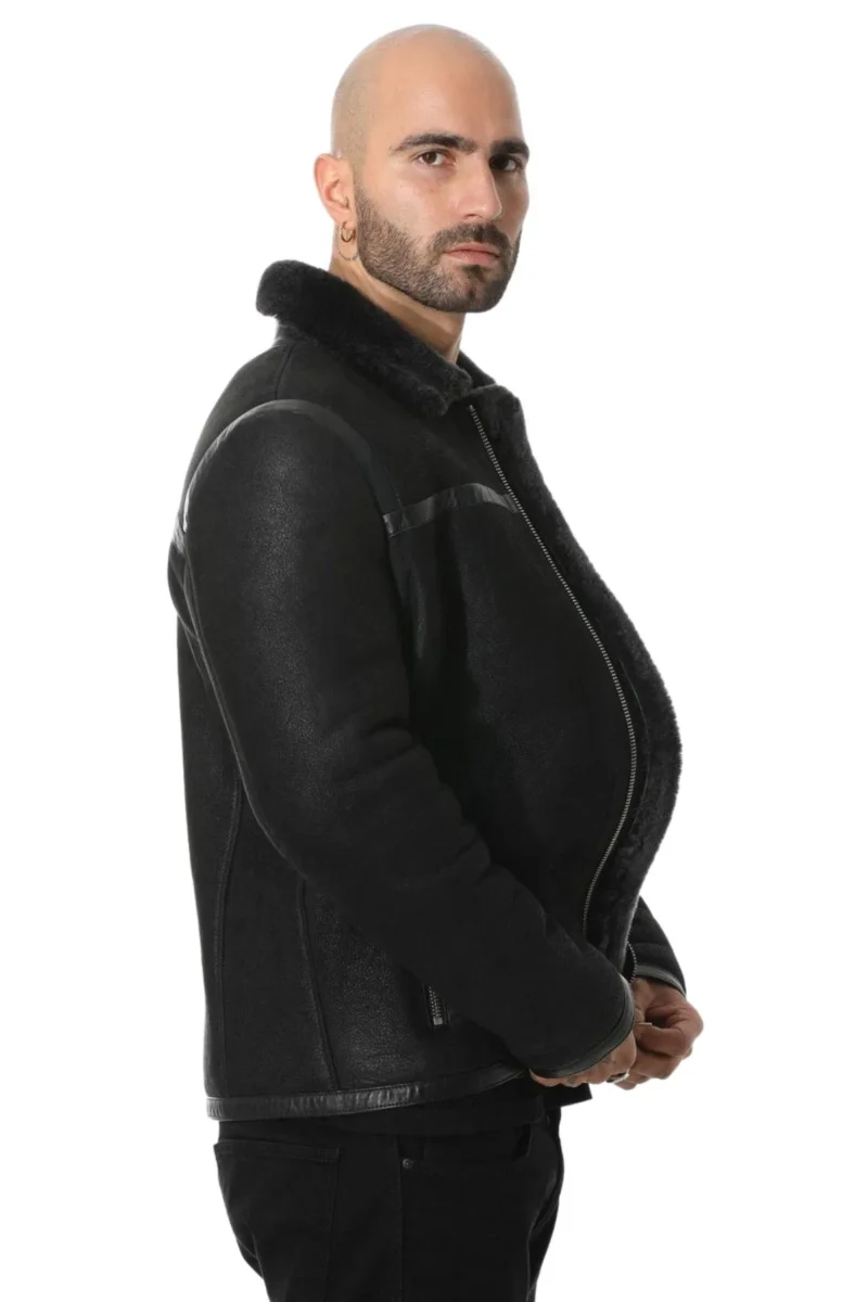 Marlon Kroenig Black Aviator B3 Bomber Leather Jacket with Black Fur - Image 3