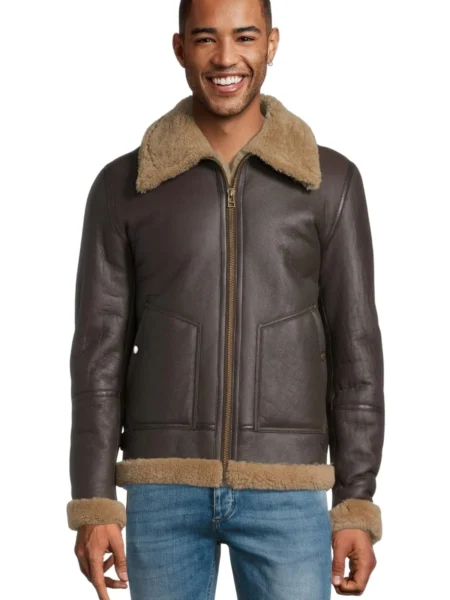 Armando Boselli Brown B3 Bomber Aviator Flight Real Shearling Leather Jacket