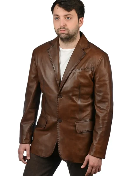 Huxley Jon Waxed Leather Blazer Jacket Coat