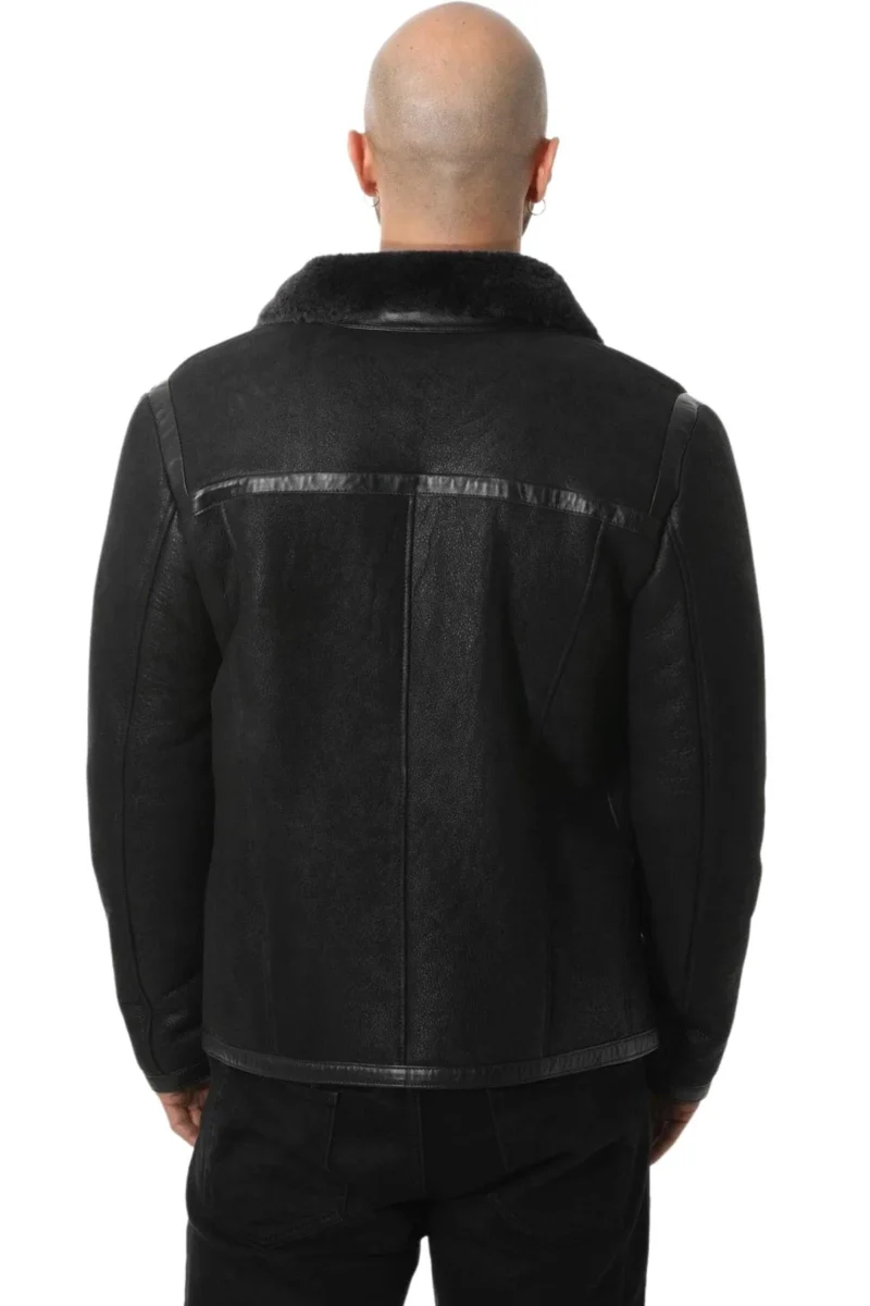 Marlon Kroenig Black Aviator B3 Bomber Leather Jacket with Black Fur - Image 4