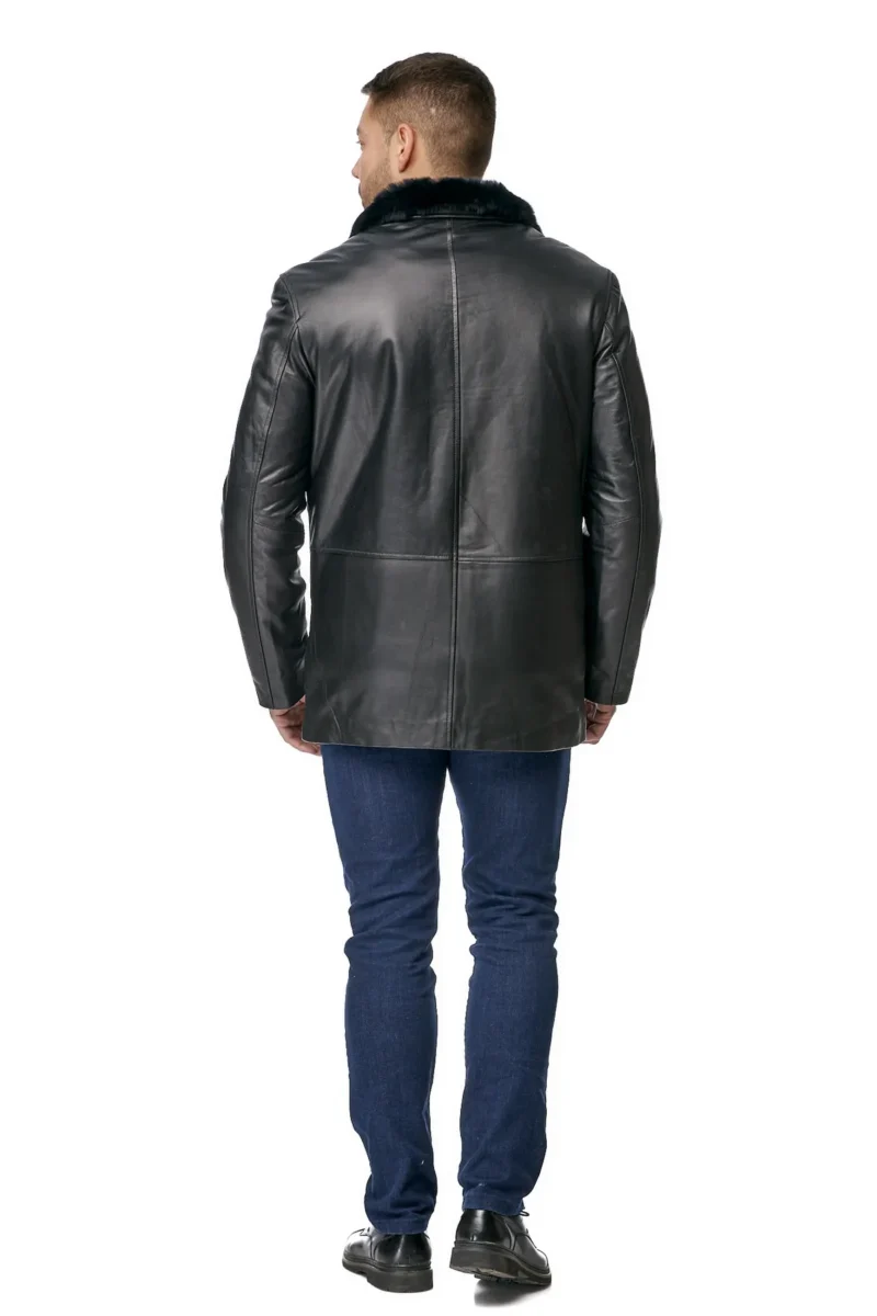 Rutherford Armando Black Biker Racer Leather Coat with Fur Collar - Image 3