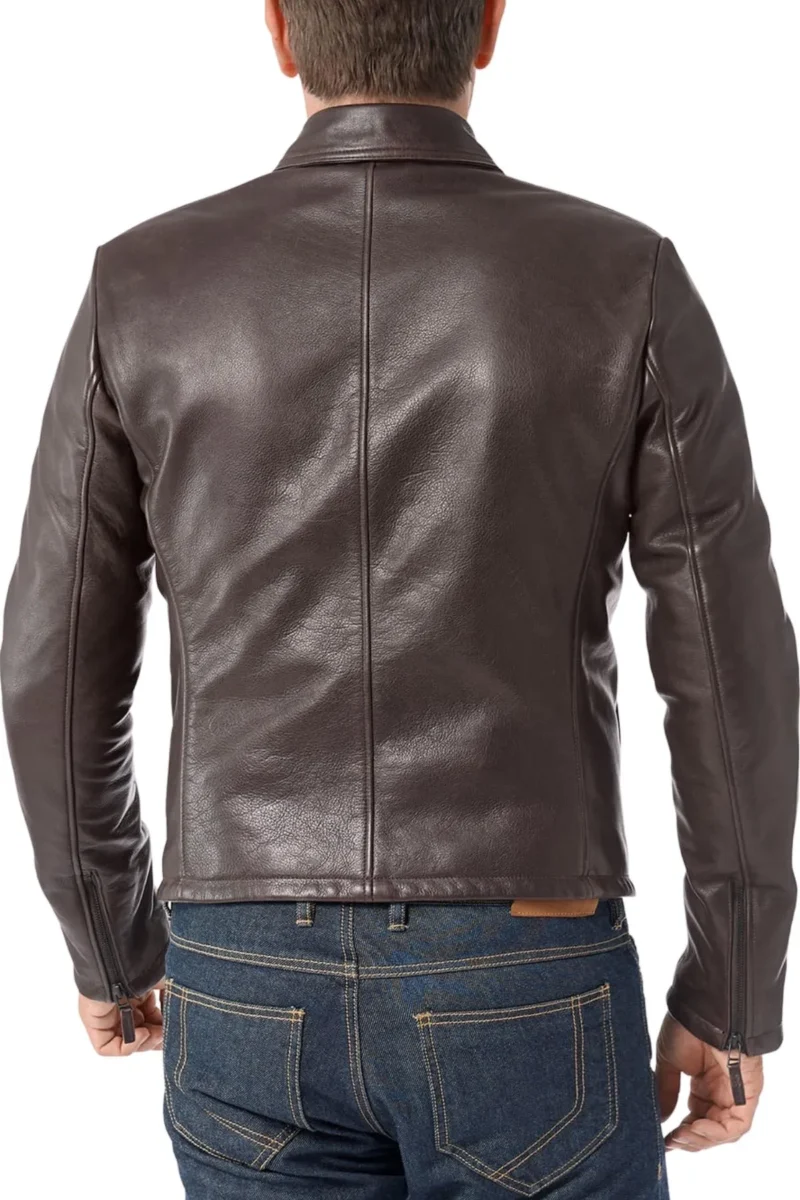 David Smith Brown Motorcycle Leather Jacket Shirt Style - Image 4