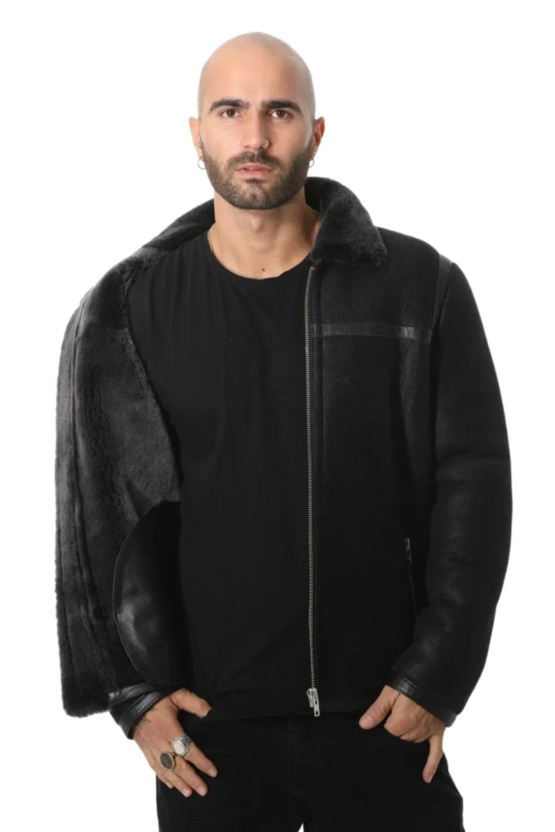 Marlon Kroenig Black Aviator B3 Bomber Leather Jacket with Black Fur - Image 2