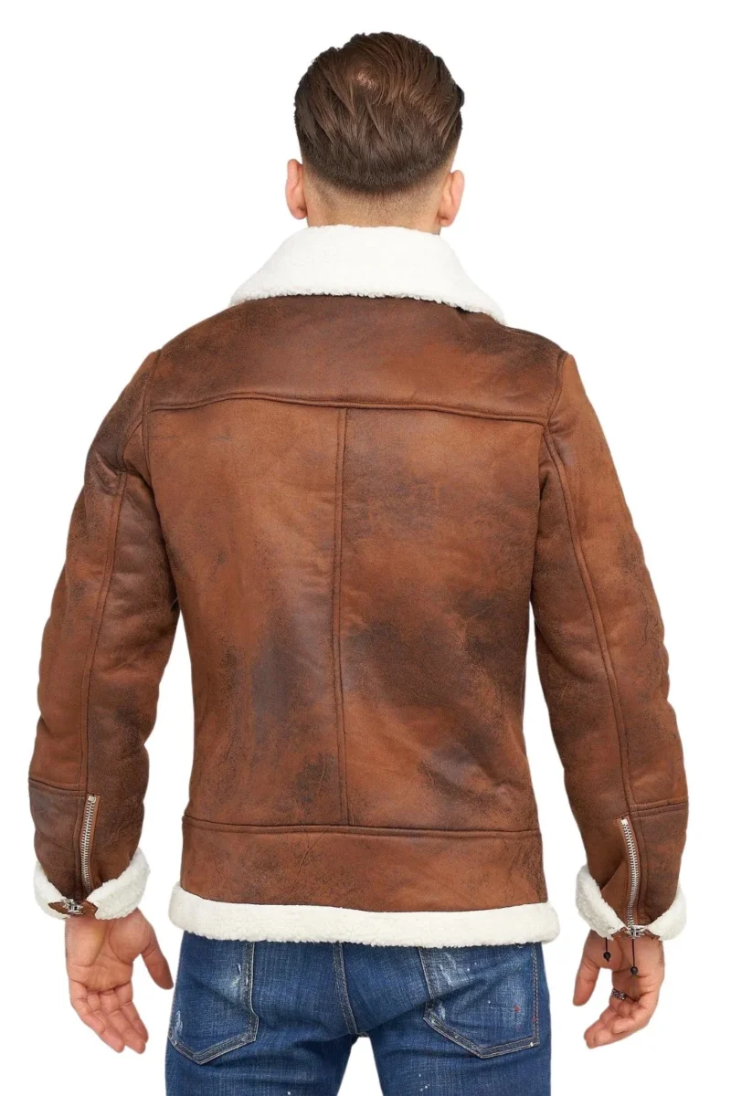 Jack Bing Brown Aviator Flight Bomber Real Shearling Leather Jacket - Image 4