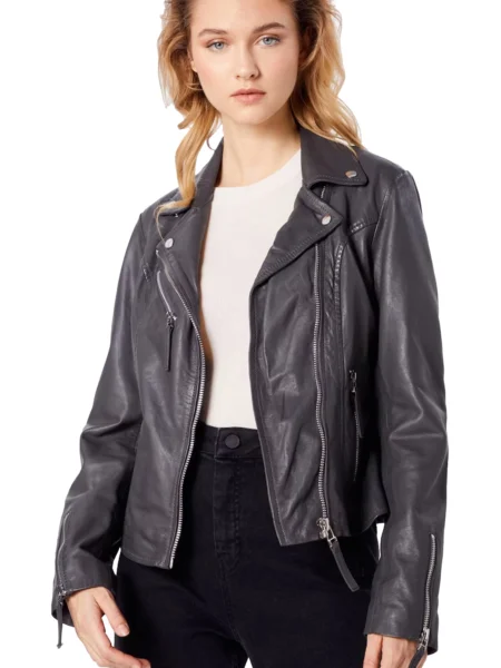 Kelly Women Dark Gray Perfecto Biker Leather Jacket