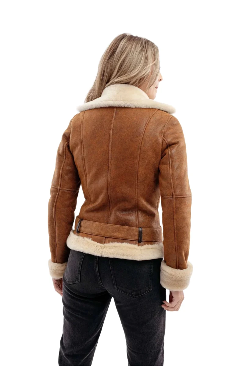 Dace Women Fashion Waxed Brown Aviator Bomber Leather Jacket - Image 6