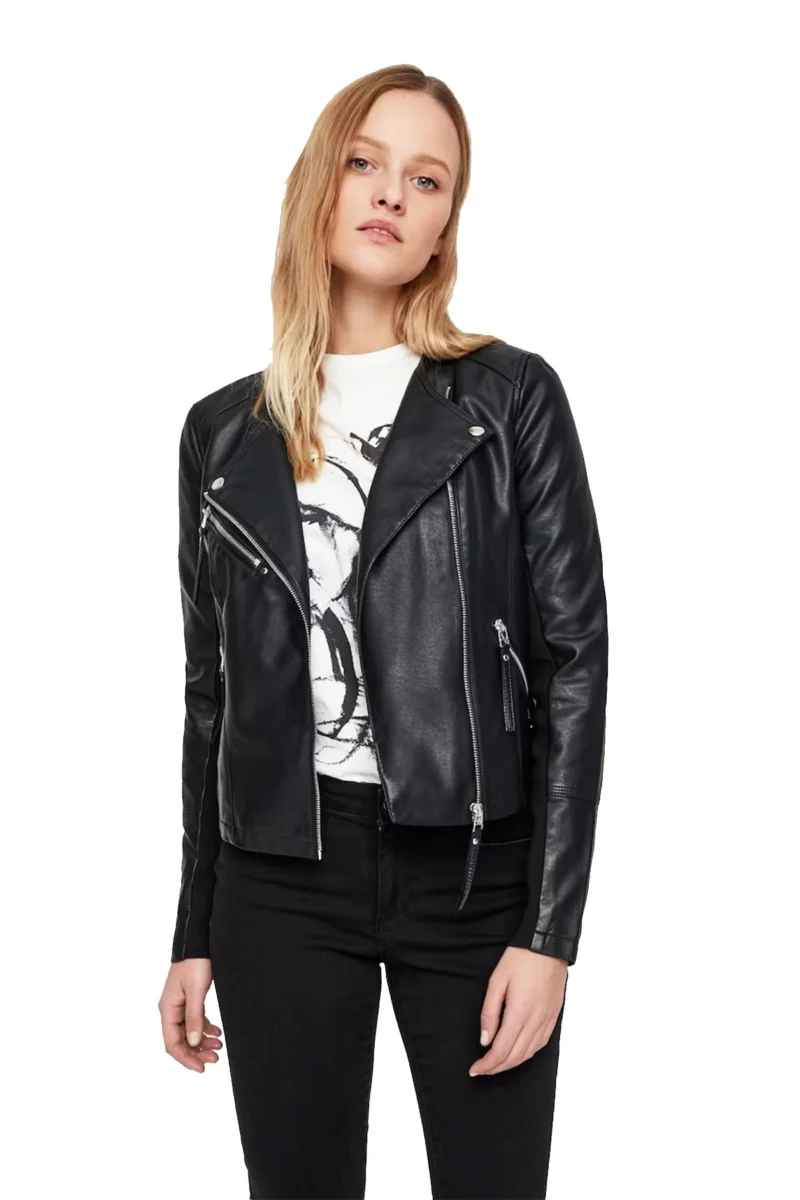 Rachel Women Black Perfecto Classic Cafe Racer Biker Leather Jacket