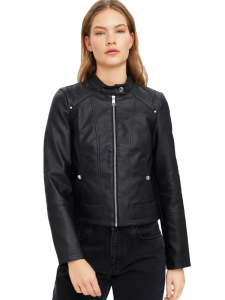 Bridget Women Dark Black Moto Cafe Racer Biker Leather Jacket