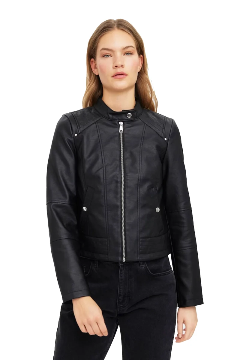 Bridget Women Dark Black Moto Cafe Racer Biker Leather Jacket