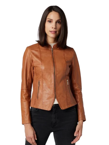 Monica Women Fashion Waxed Brown Classic Leather Jacket