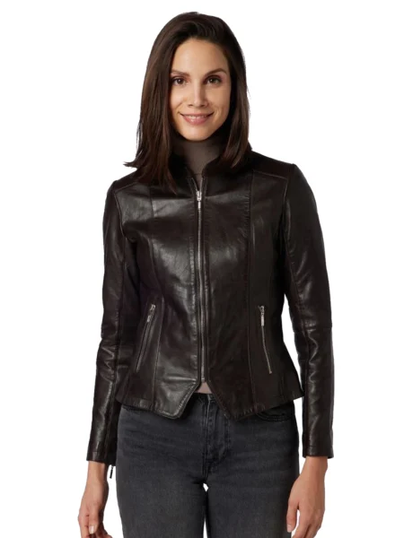 Monica Women Fashion Waxed Choco Brown Moto Leather Jacket