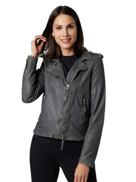 Diana Women Fashion Dark Gray Perfecto Sheepskin Leather Jacket