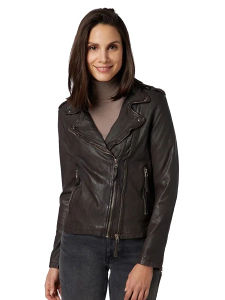 Diana Women Fashion Black Coffee Perfecto Sheepskin Leather Jacket