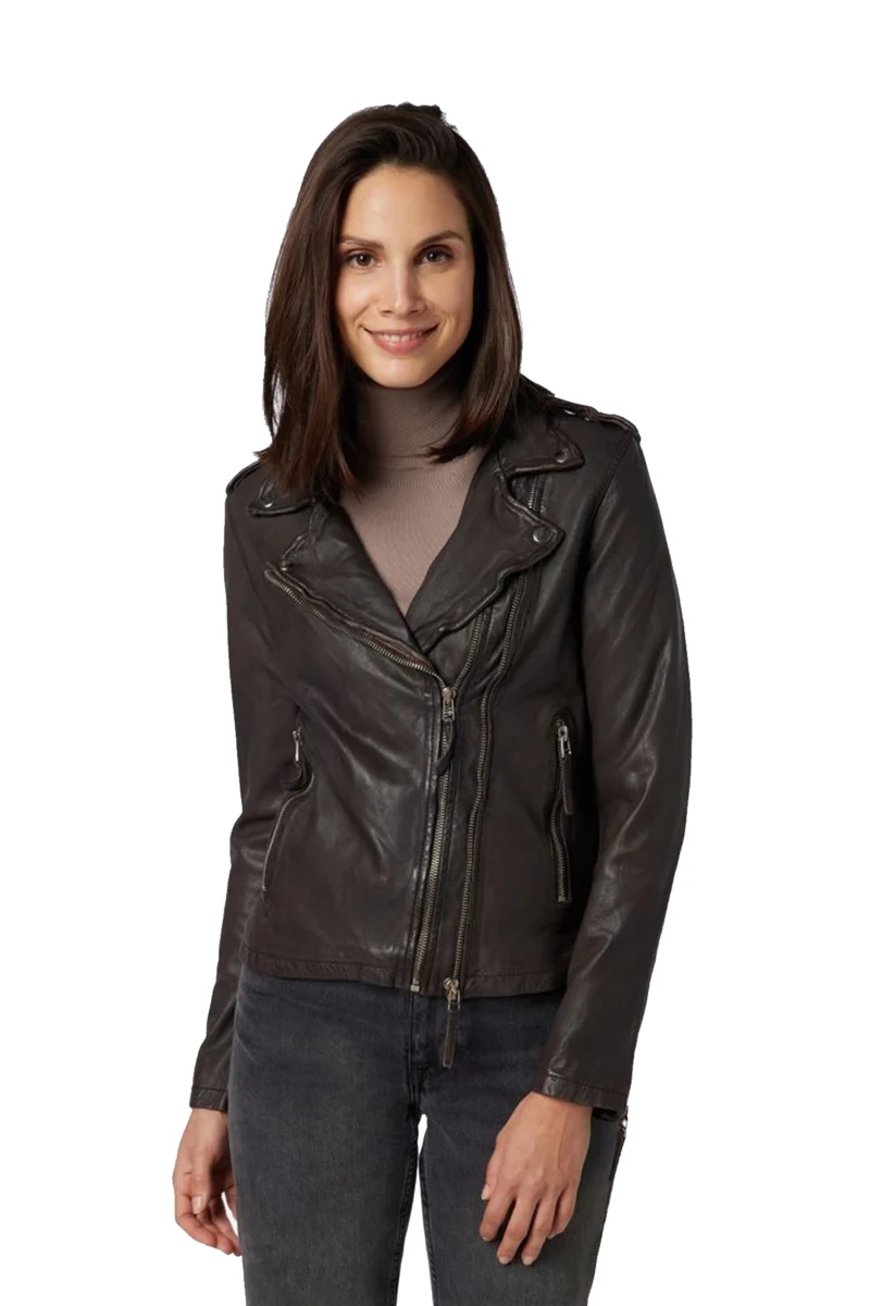 Diana Women Fashion Black Coffee Perfecto Sheepskin Leather Jacket