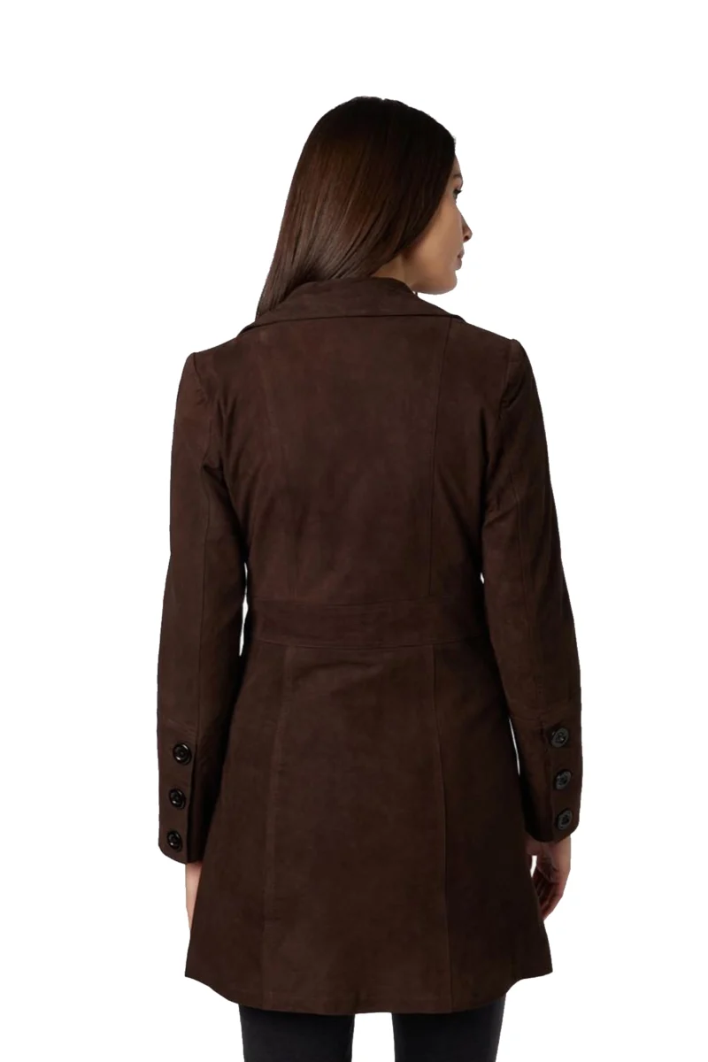 Doina Women Coffee Brown Suede Leather Coat - Image 6