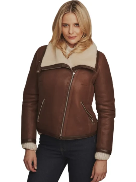 Heidi Lima Women Fashion Brown Aviator Real Shearling Bomber Jacket