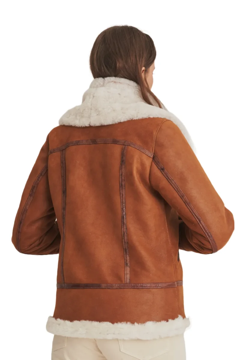 Lana Women Fashion Brown Aviator Flight Real Shearling Bomber Jacket - Image 5