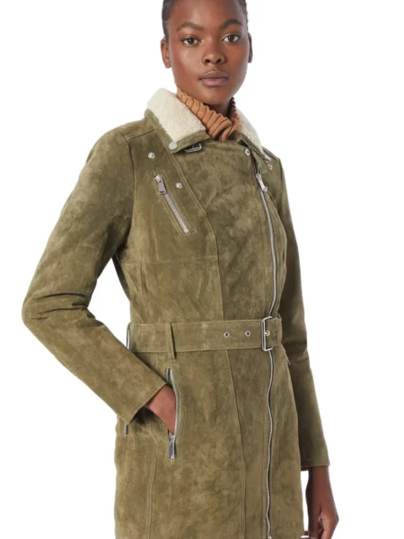 Marisa Hearst Green Suede Belted Leather Long Coat