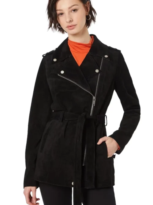 Black Suede Leather Coat