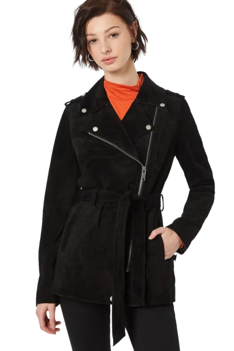 Black Suede Leather Coat