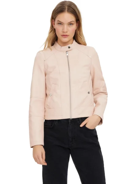 Bridget Women Light Pink Moto Cafe Racer Biker Leather Jacket