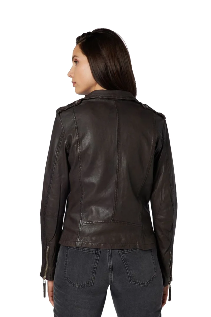 Diana Women Fashion Black Coffee Perfecto Sheepskin Leather Jacket - Image 5