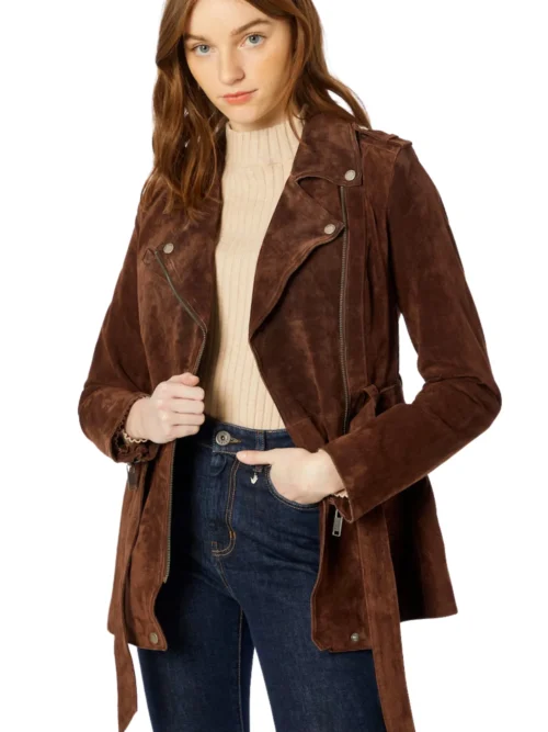 Suede Belted Leather Coat