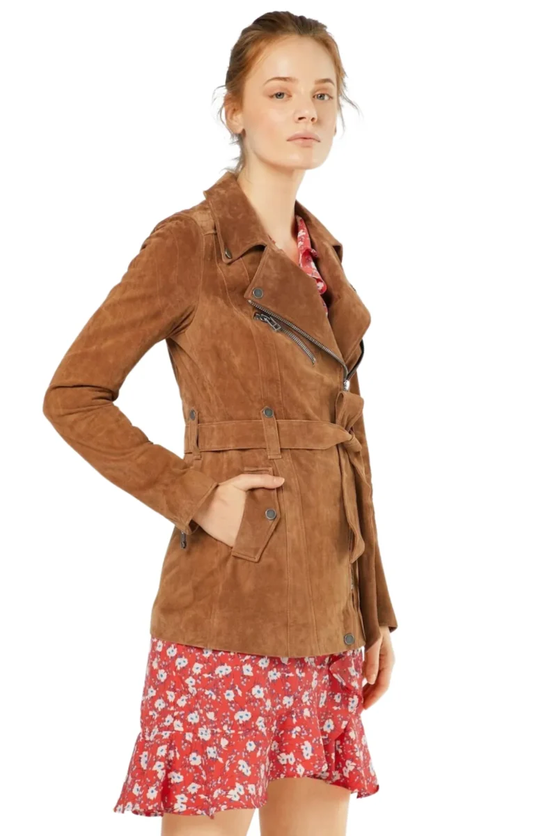 Suede Belted Leather Coat