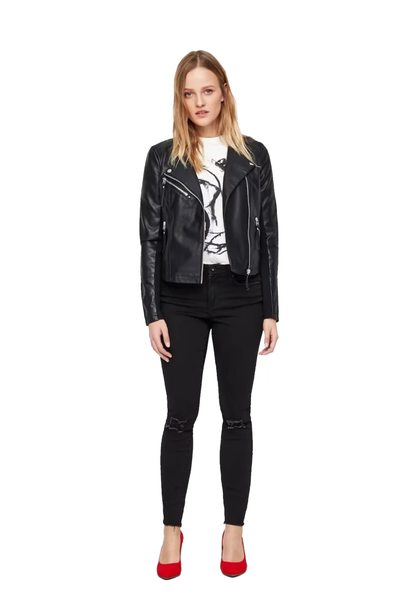 Rachel Women Black Perfecto Classic Cafe Racer Biker Leather Jacket - Image 3