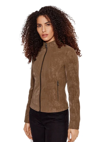 Madalina Women Fashion Brown Suede Leather Jacket
