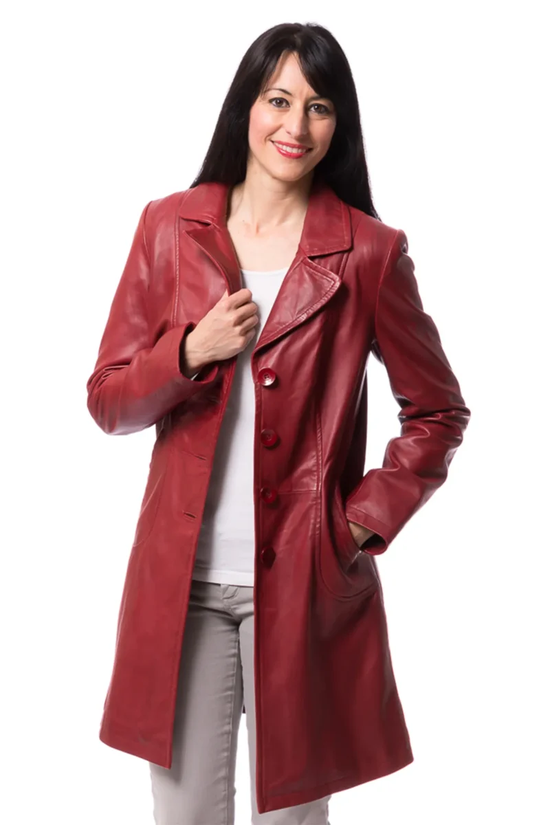 Burgundy Sheepskin Trench Coat