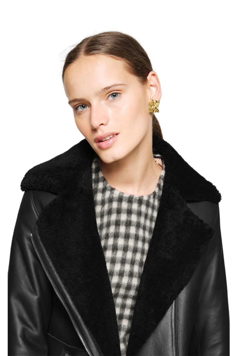 Veronica Women Fashion Black Aviator Shearling Blazer Coat - Image 2