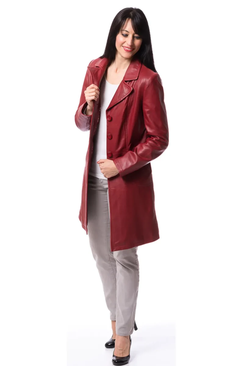 Burgundy Sheepskin Trench Coat