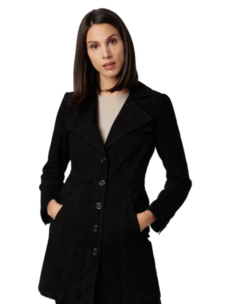 Doina Women Fashion Black Suede Leather Coat