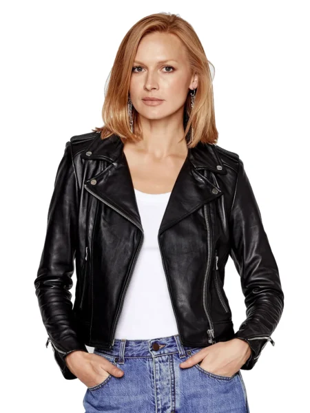 Andreea Women Fashion Black Short Biker Leather Jacket