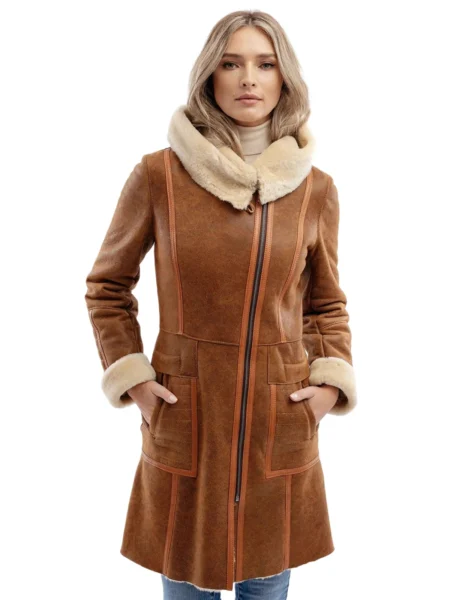 Ginta Women Fashion Waxed Brown Aviator Bomber Jacket