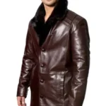 Cabral Cameron Brown Men’s Blazer Leather Coat with Fur Collar