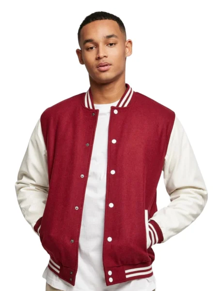 Fennigan Red Varisty Fleece Jacket with Faux Leather Sleeves