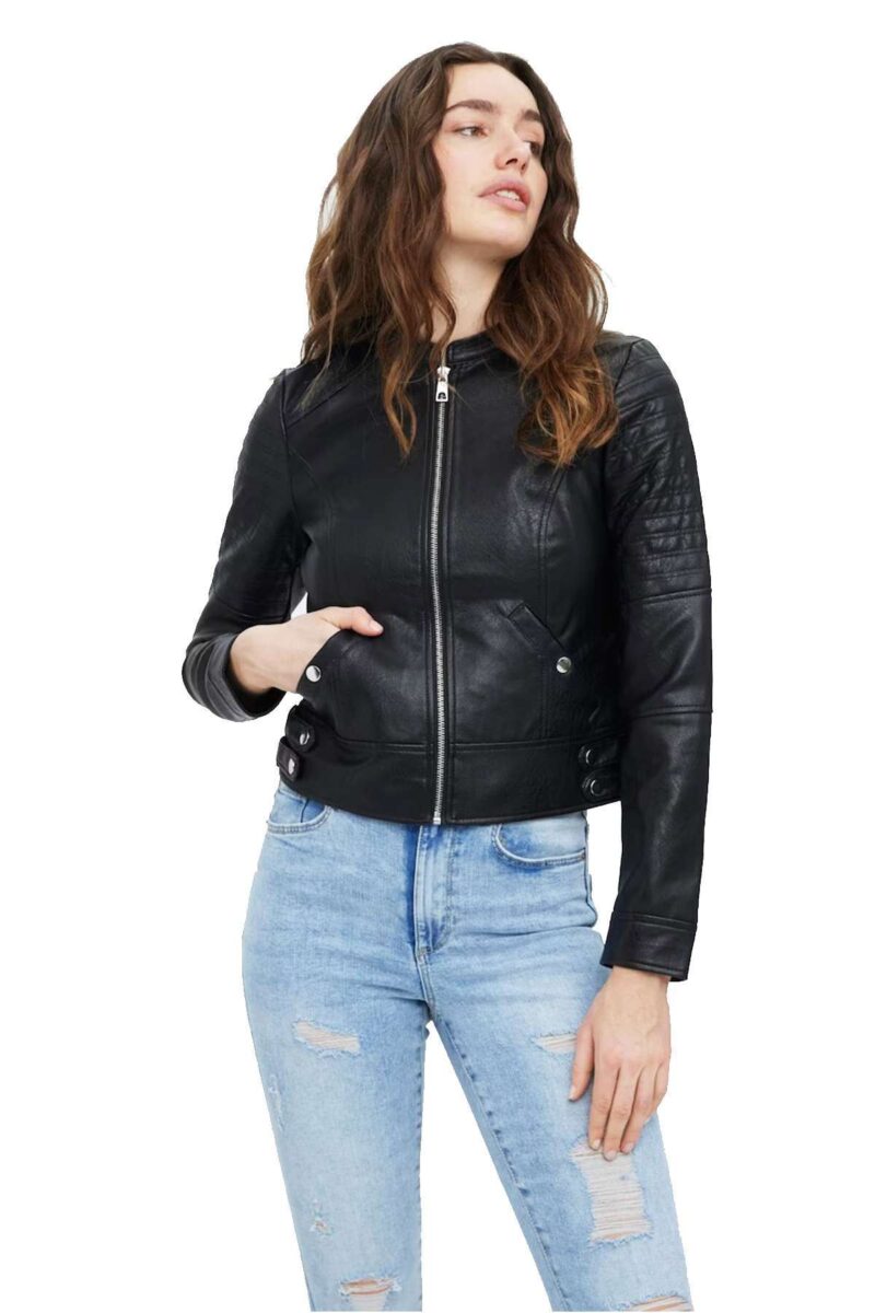 Odette Women Black Motorcycle Biker Leather Jacket