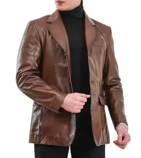 Marlon Kroenig Brown Men’s Genuine Blazer Leather Coat