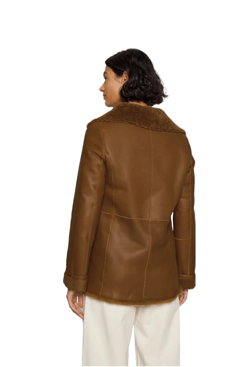 Lana Women Fashion Brown Aviator Brown Shearling Bomber Jacket - Image 4