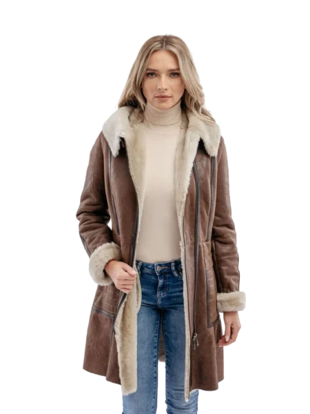 Ginta Women Fashion Coffee Brown Aviator Bomber Coat