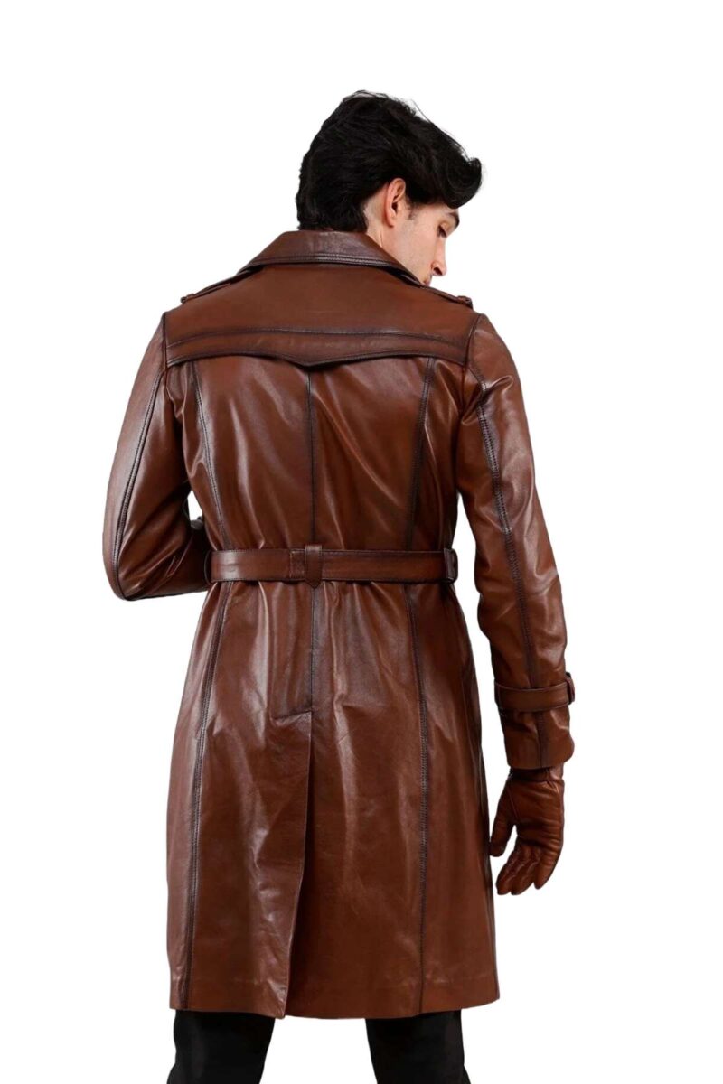 Frampton Gilles Waxed Brown Real Leather Trench Coat - Image 5