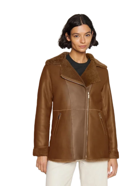 Lana Women Fashion Brown Aviator Brown Shearling Bomber Jacket