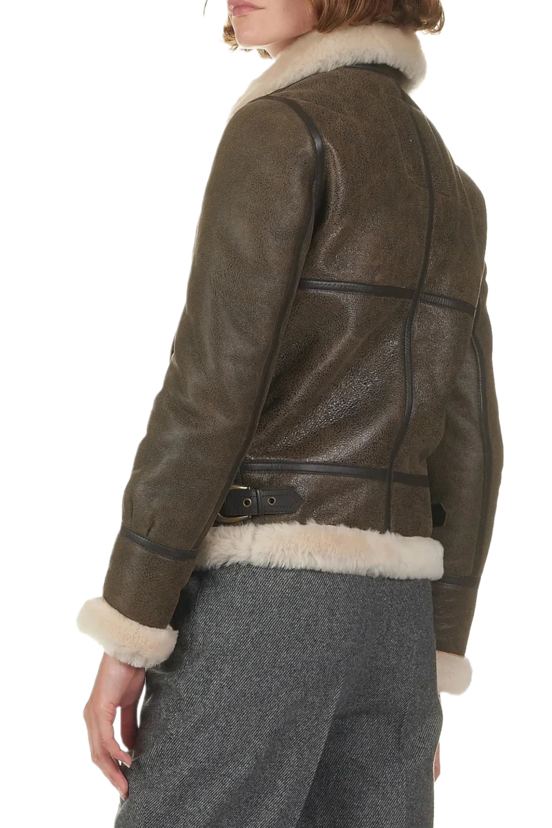 Adriana Klum Women Fashion Black Aviator White Shearling Bomber Coat - Image 5